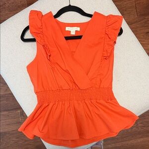 Vibrant Orange Ruffle Blouse